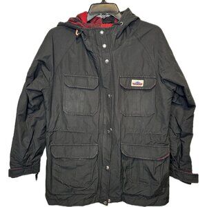 Penfield Women’s Black Hooded Field Jacket Parka Utility Coat Plaid Large